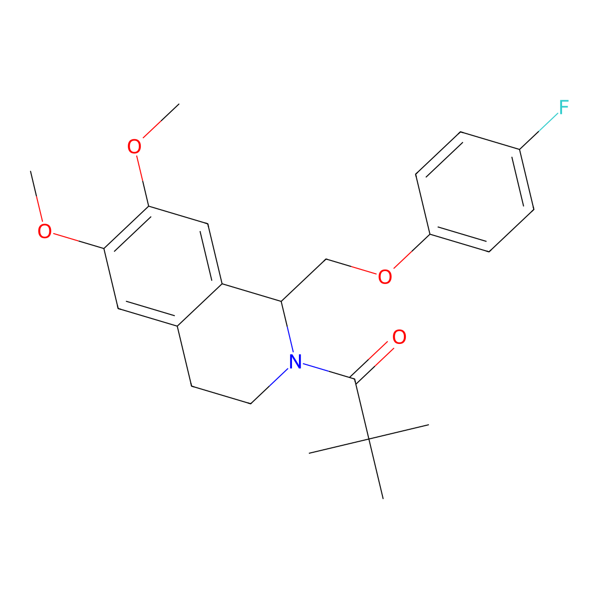 1-(1-((4-fluorophenoxy)methyl)-6,7-dimethoxy-3,4-dihydroisoquinolin-2(1H)-yl)-2,2-dimethylpropan-1-one molecular structure, CAS 486425-83-6