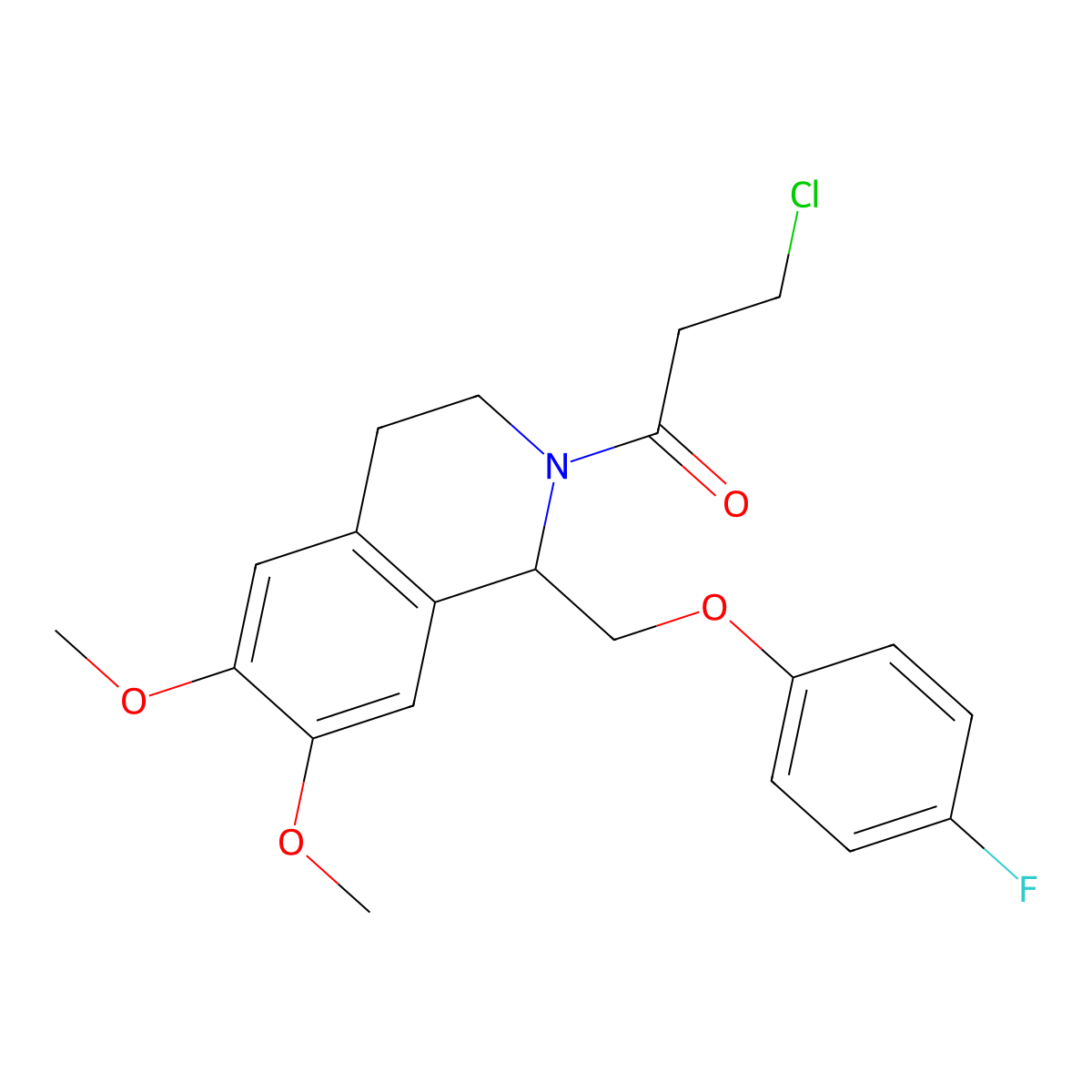 3-chloro-1-(1-((4-fluorophenoxy)methyl)-6,7-dimethoxy-3,4-dihydroisoquinolin-2(1H)-yl)propan-1-one molecular structure, CAS 486425-92-7