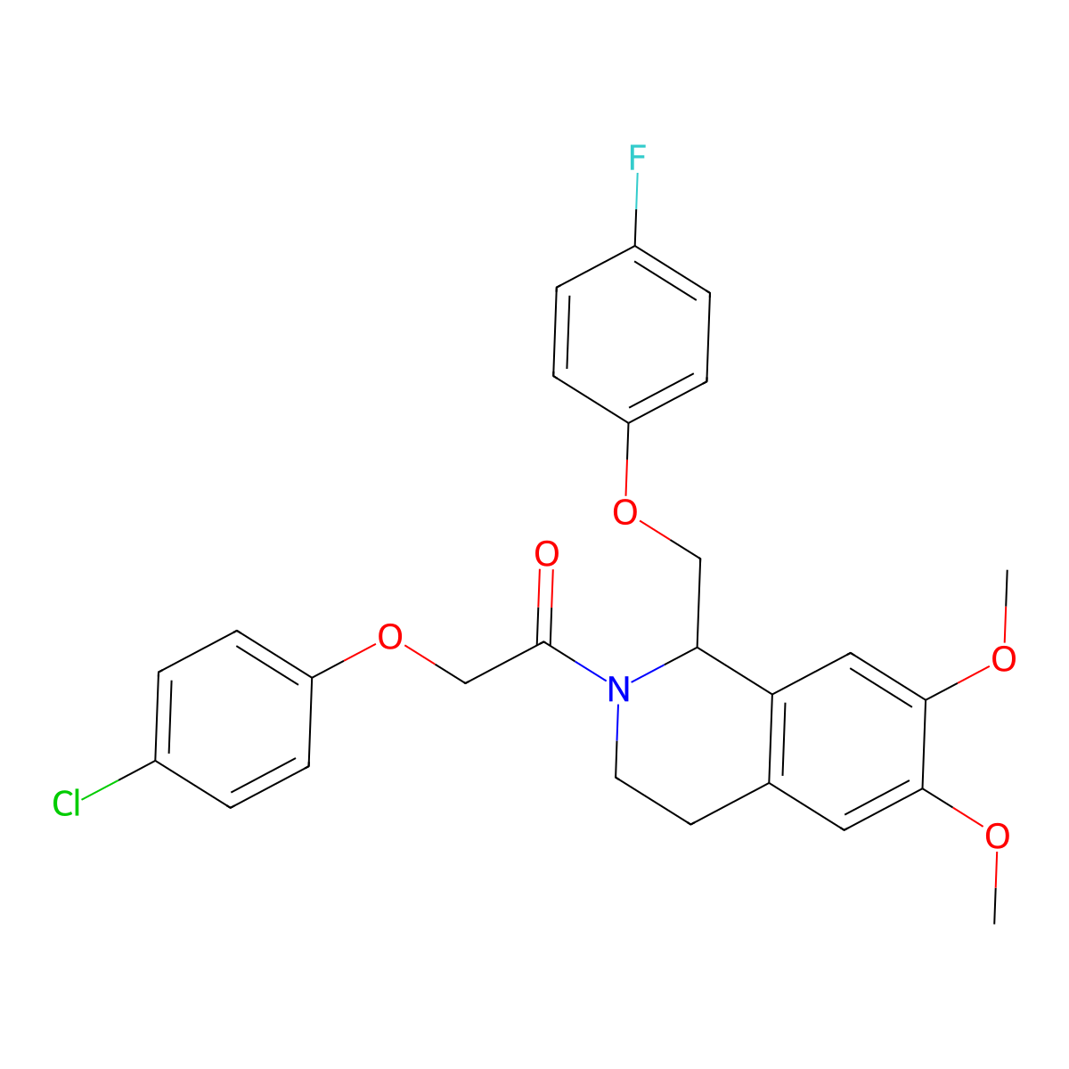2-(4-chlorophenoxy)-1-(1-((4-fluorophenoxy)methyl)-6,7-dimethoxy-3,4-dihydroisoquinolin-2(1H)-yl)ethanone molecular structure, CAS 486426-13-5