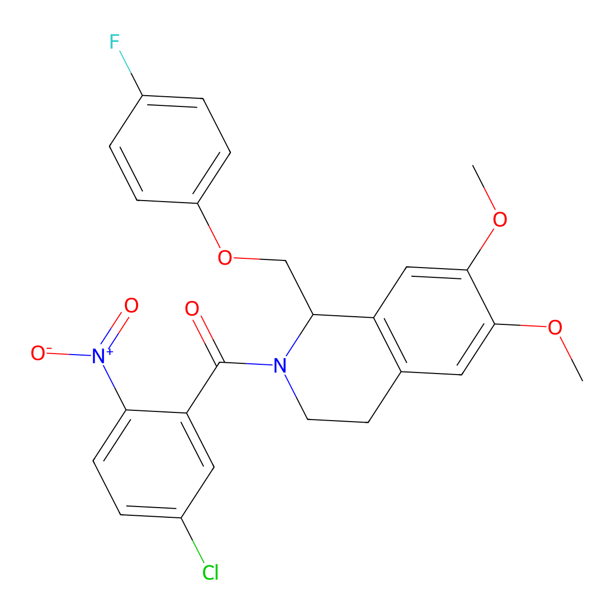 (5-chloro-2-nitrophenyl)(1-((4-fluorophenoxy)methyl)-6,7-dimethoxy-3,4-dihydroisoquinolin-2(1H)-yl)methanone molecular structure, CAS 486426-49-7