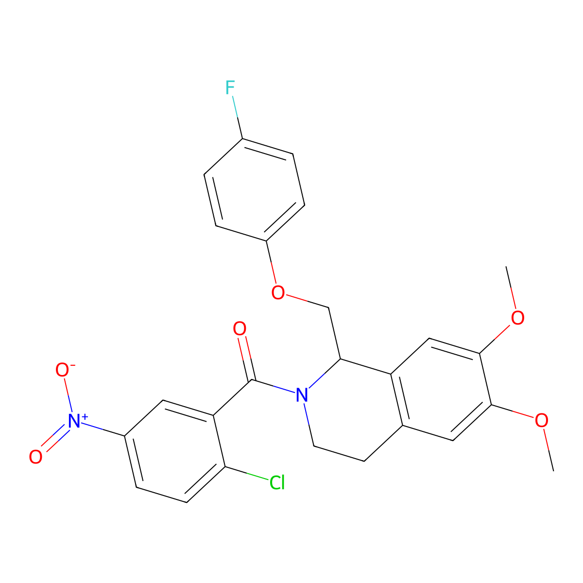 (2-chloro-5-nitrophenyl)(1-((4-fluorophenoxy)methyl)-6,7-dimethoxy-3,4-dihydroisoquinolin-2(1H)-yl)methanone molecular structure, CAS 486426-55-5