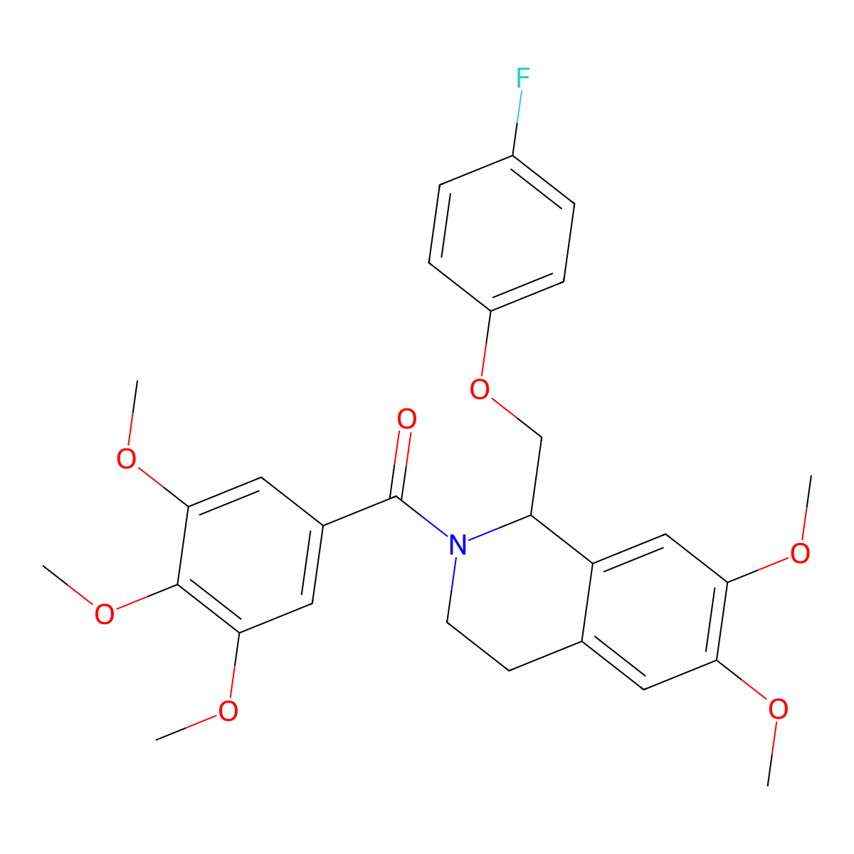 (1-((4-fluorophenoxy)methyl)-6,7-dimethoxy-3,4-dihydroisoquinolin-2(1H)-yl)(3,4,5-trimethoxyphenyl)methanone molecular structure, CAS 486426-57-7