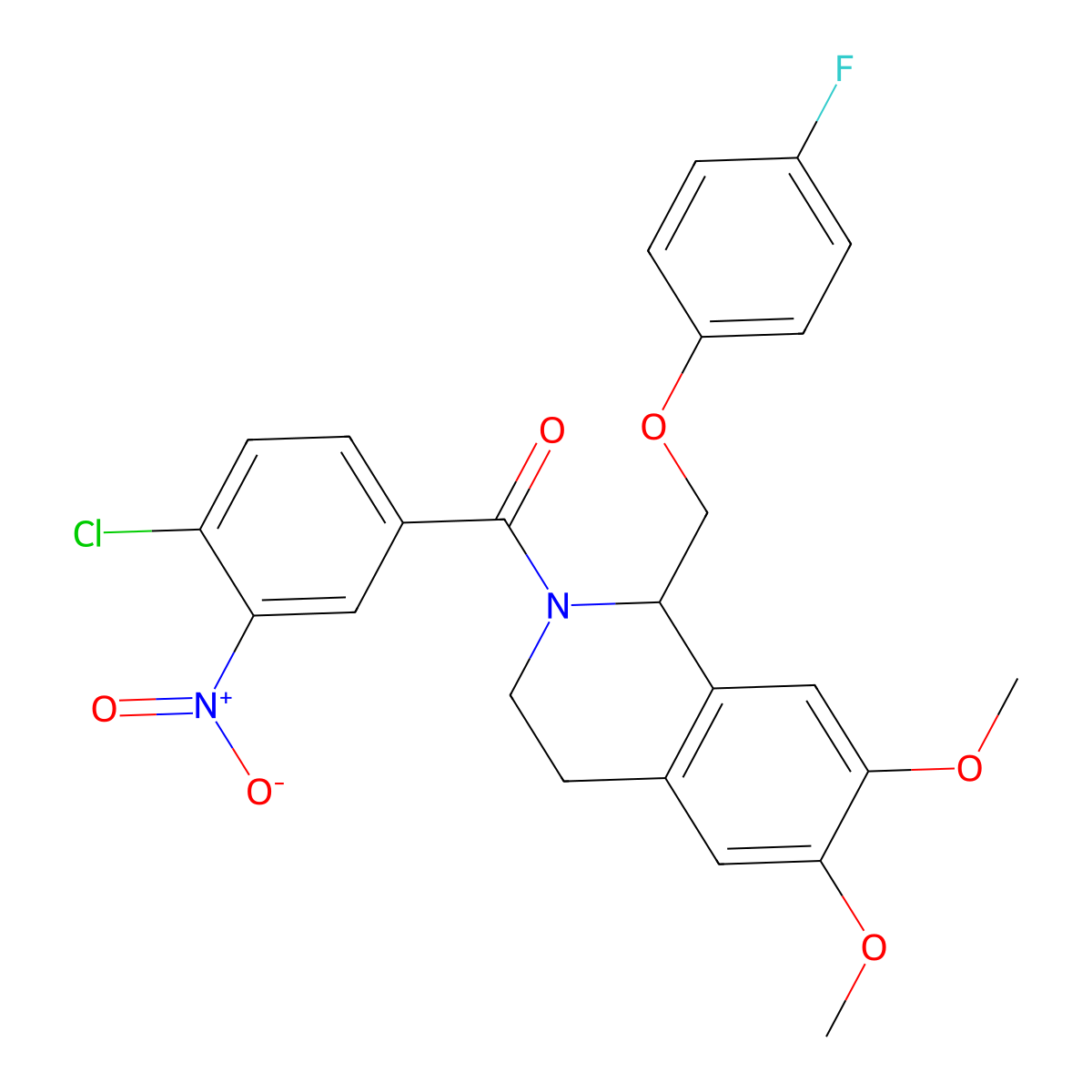 (4-chloro-3-nitrophenyl)(1-((4-fluorophenoxy)methyl)-6,7-dimethoxy-3,4-dihydroisoquinolin-2(1H)-yl)methanone molecular structure, CAS 486426-71-5