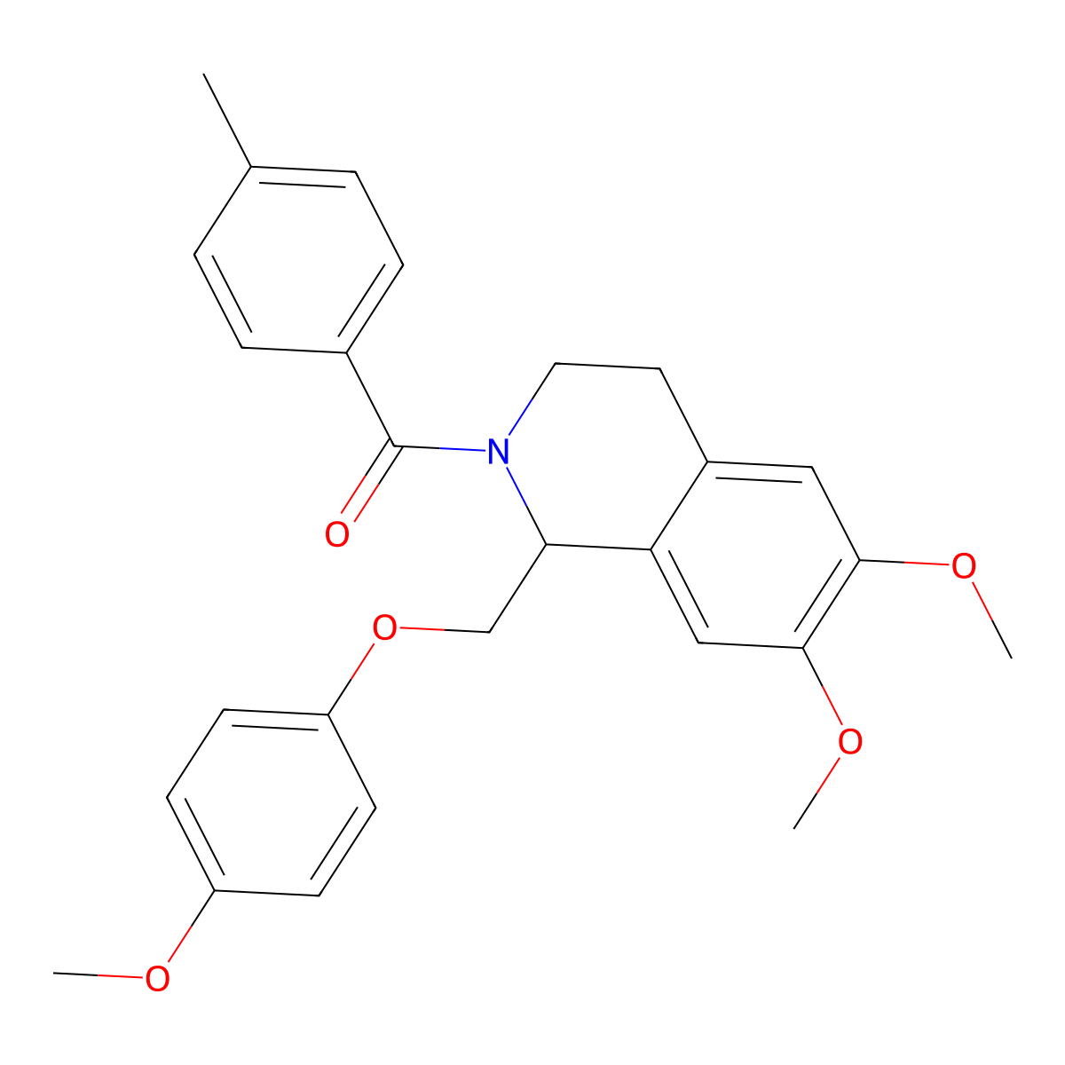 6,7-Dimethoxy-1-[(4-methoxyphenoxy)methyl]-2-(4-methylbenzoyl)-1,2,3,4-tetrahydroisoquinoline molecular structure, CAS 486427-14-9