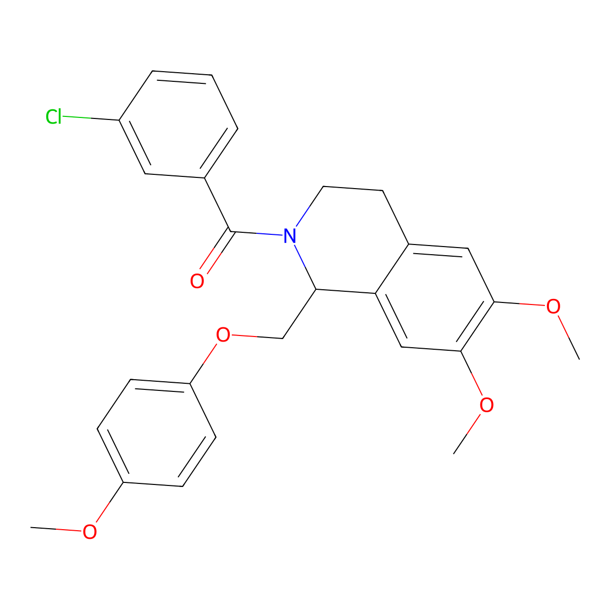 (3-chlorophenyl)(6,7-dimethoxy-1-((4-methoxyphenoxy)methyl)-3,4-dihydroisoquinolin-2(1H)-yl)methanone molecular structure, CAS 486427-17-2