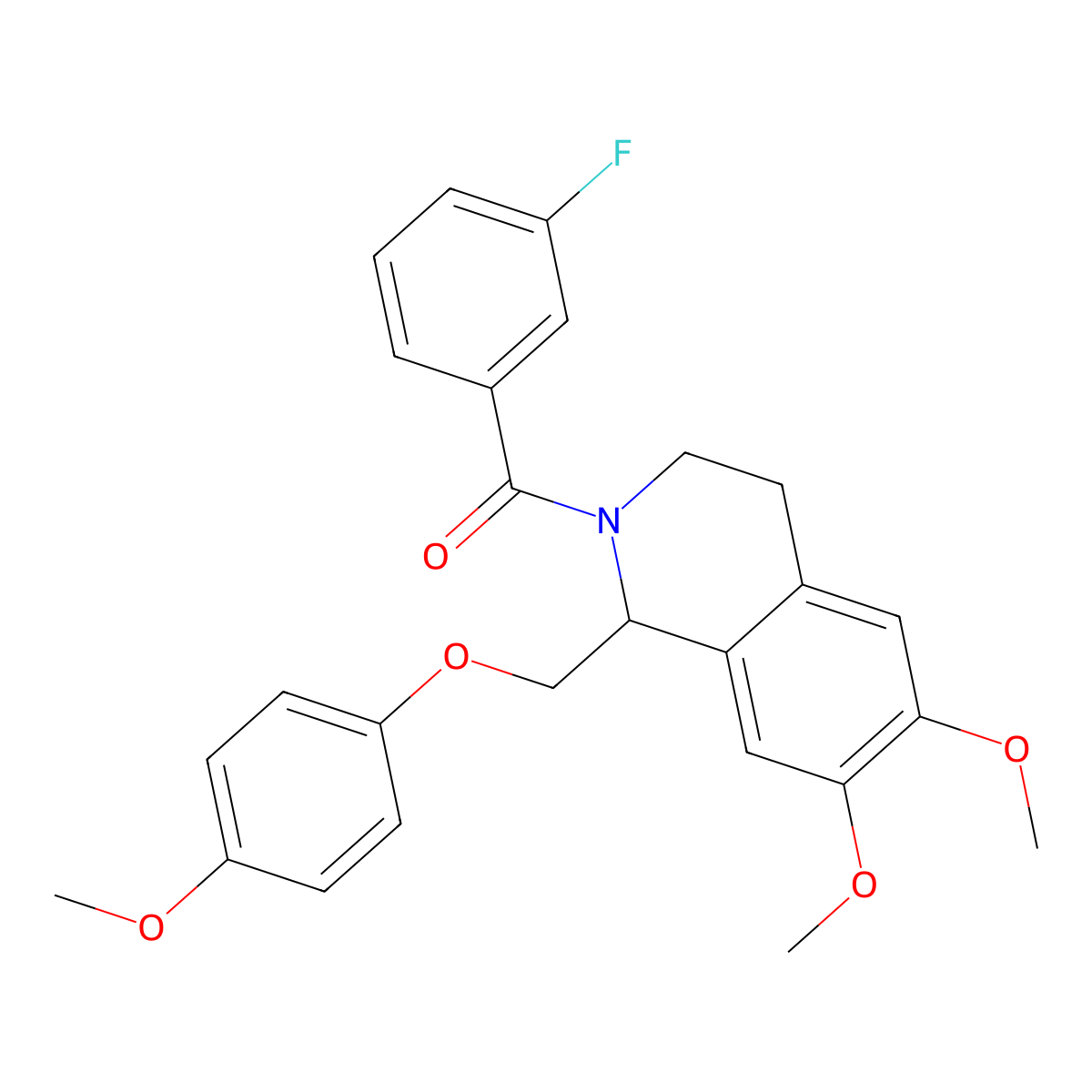 (6,7-dimethoxy-1-((4-methoxyphenoxy)methyl)-3,4-dihydroisoquinolin-2(1H)-yl)(3-fluorophenyl)methanone molecular structure, CAS 486427-20-7