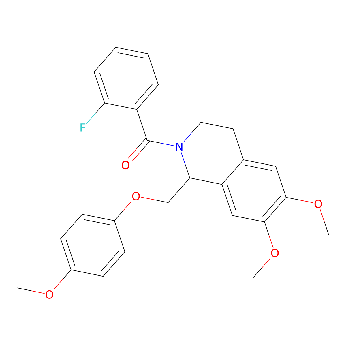 (6,7-dimethoxy-1-((4-methoxyphenoxy)methyl)-3,4-dihydroisoquinolin-2(1H)-yl)(2-fluorophenyl)methanone molecular structure, CAS 486427-41-2