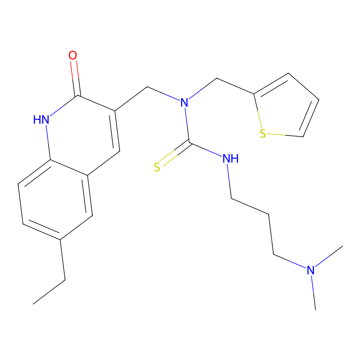 Na(2)-[3-(Dimethylamino)propyl]-N-[(6-ethyl-1,2-dihydro-2-oxo-3-quinolinyl)methyl]-N-(2-thienylmethyl)thiourea molecular structure, CAS 486431-02-1