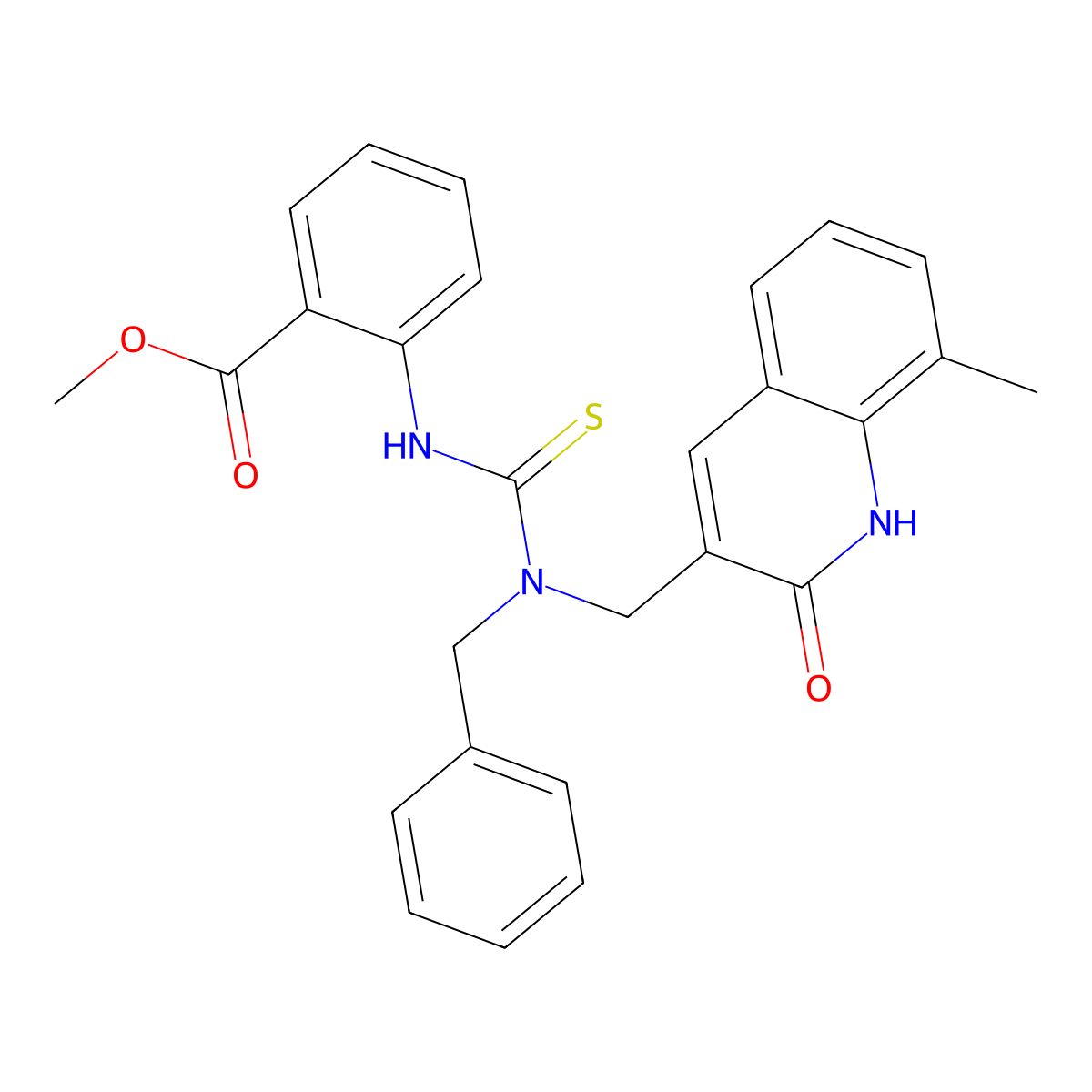 Methyl 2-[[[[(1,2-dihydro-8-methyl-2-oxo-3-quinolinyl)methyl](phenylmethyl)amino]thioxomethyl]amino]benzoate molecular structure, CAS 486437-20-1