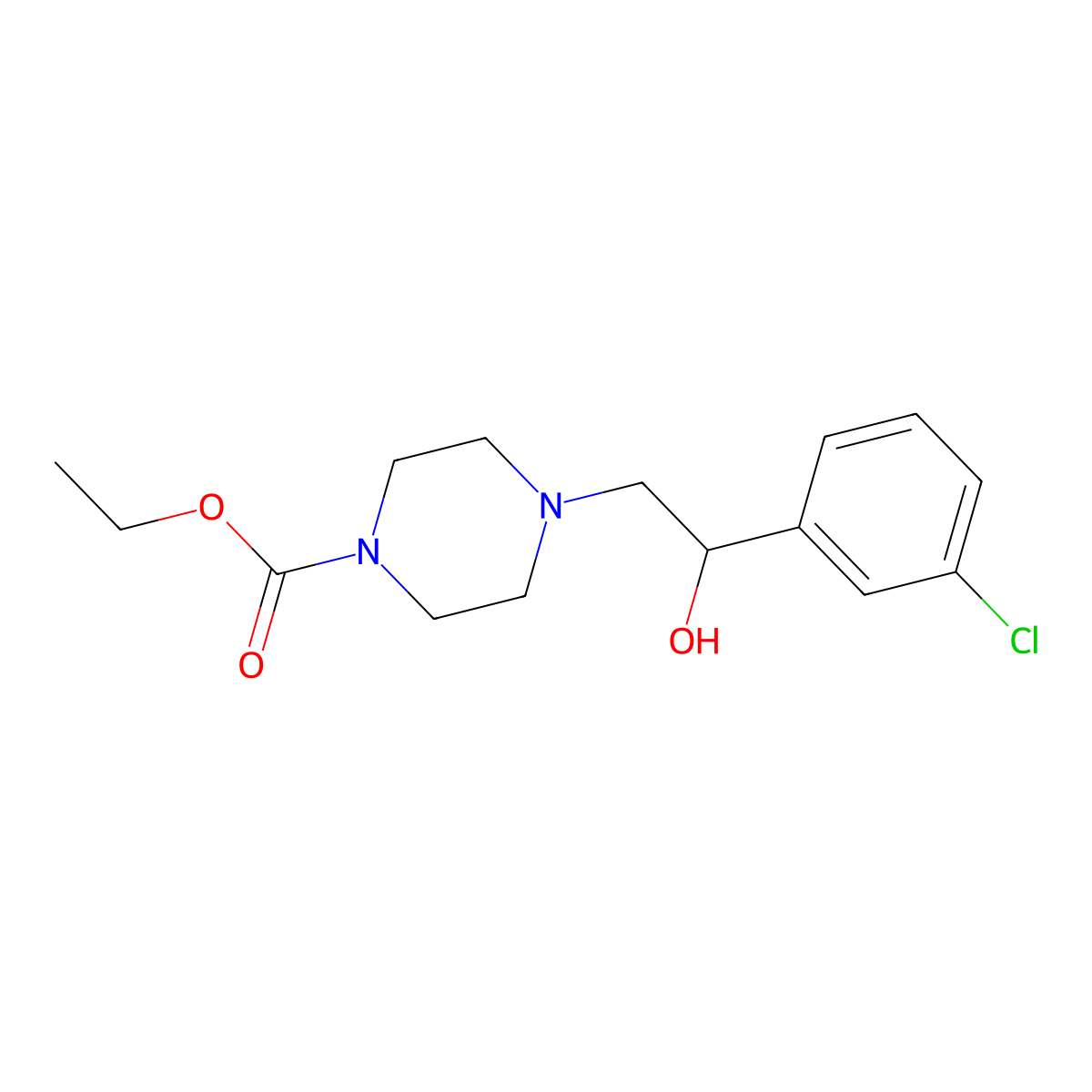 Ethyl 4-[2-(3-chlorophenyl)-2-hydroxyethyl]piperazine-1-carboxylate molecular structure, CAS 486439-08-1