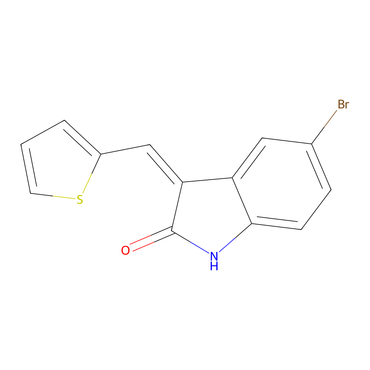5-Bromo-3-(thiophen-2-ylmethylene)indolin-2-one molecular structure, CAS 486443-21-4