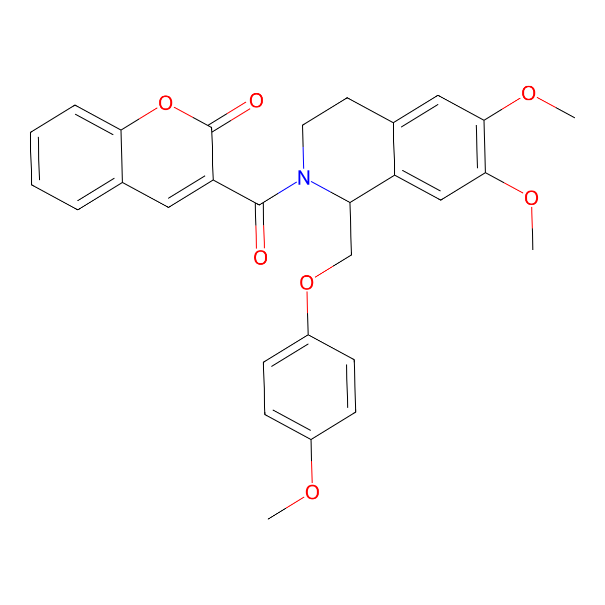 3-(6,7-dimethoxy-1-((4-methoxyphenoxy)methyl)-1,2,3,4-tetrahydroisoquinoline-2-carbonyl)-2H-chromen-2-one molecular structure, CAS 486450-18-4
