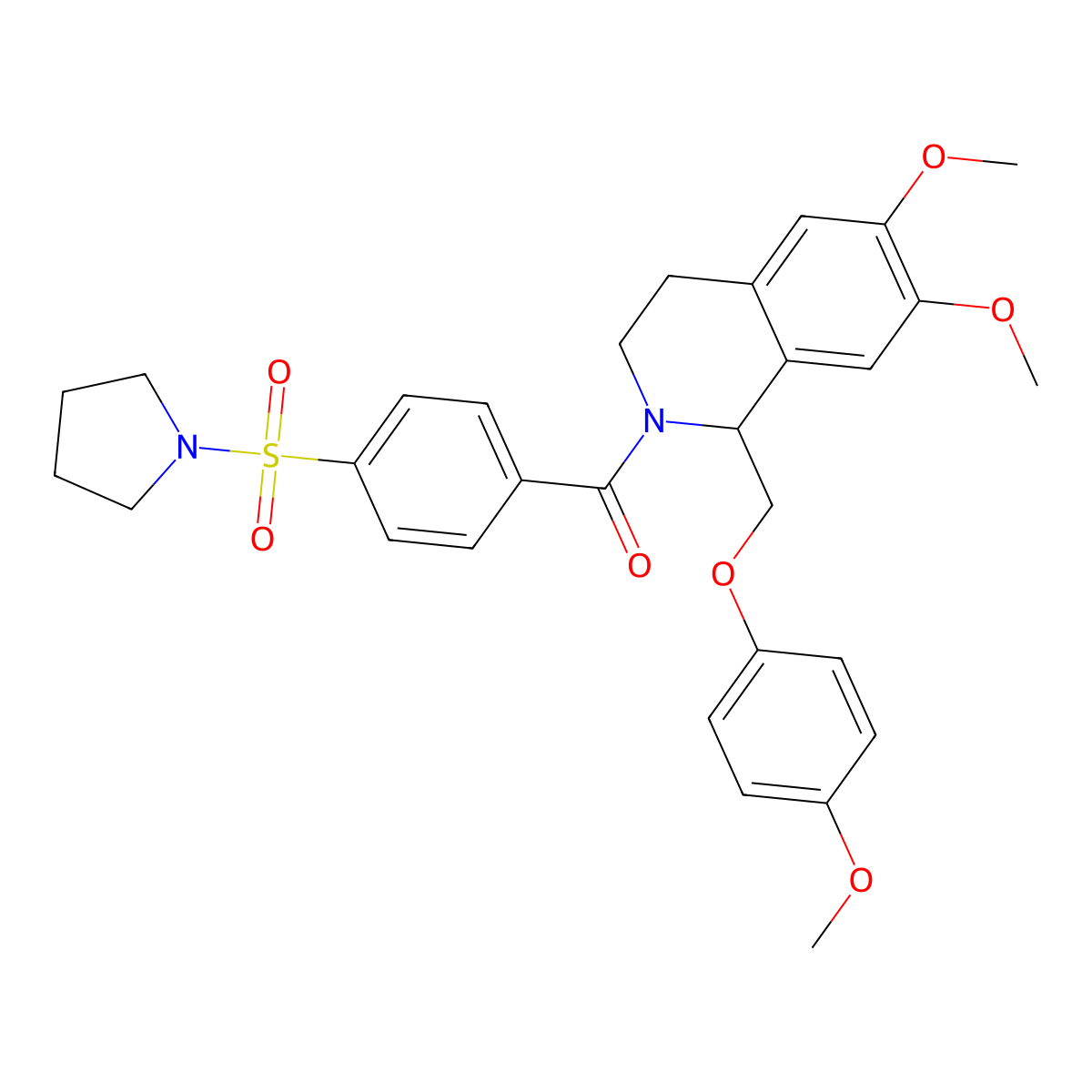 (6,7-dimethoxy-1-((4-methoxyphenoxy)methyl)-3,4-dihydroisoquinolin-2(1H)-yl)(4-(pyrrolidin-1-ylsulfonyl)phenyl)methanone molecular structure, CAS 486450-25-3