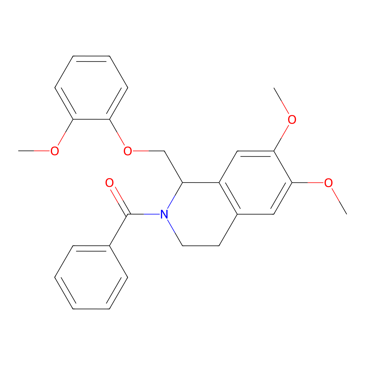 2-Benzoyl-6,7-dimethoxy-1-[(2-methoxyphenoxy)methyl]-1,2,3,4-tetrahydroisoquinoline molecular structure, CAS 486451-07-4