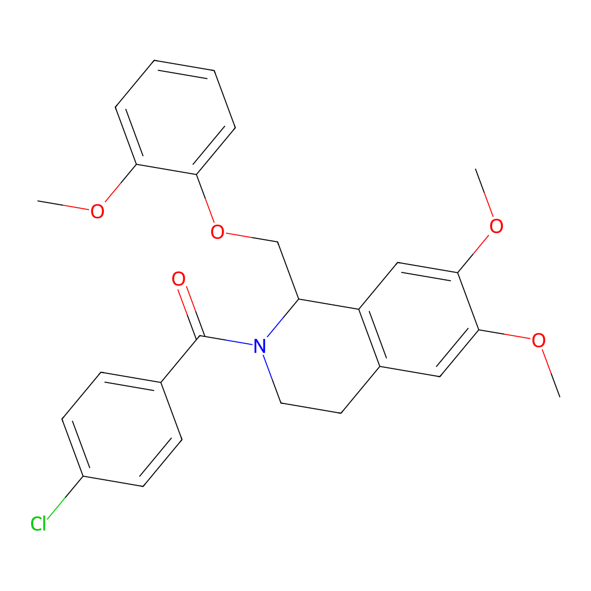 (4-chlorophenyl)(6,7-dimethoxy-1-((2-methoxyphenoxy)methyl)-3,4-dihydroisoquinolin-2(1H)-yl)methanone molecular structure, CAS 486451-13-2