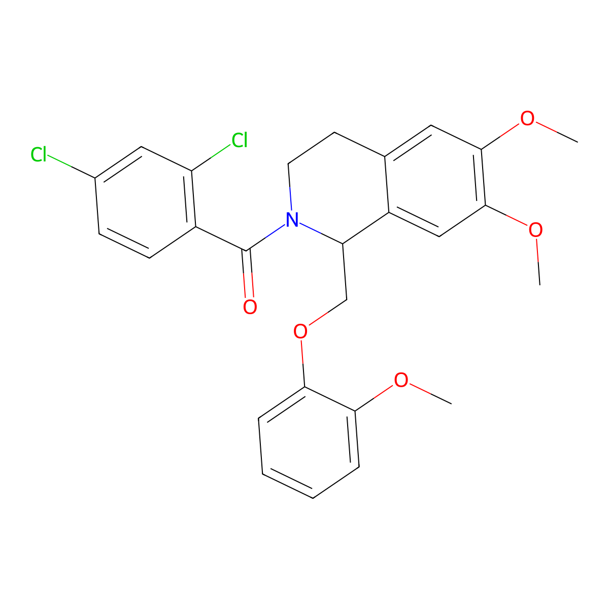 (2,4-dichlorophenyl)(6,7-dimethoxy-1-((2-methoxyphenoxy)methyl)-3,4-dihydroisoquinolin-2(1H)-yl)methanone molecular structure, CAS 486451-27-8