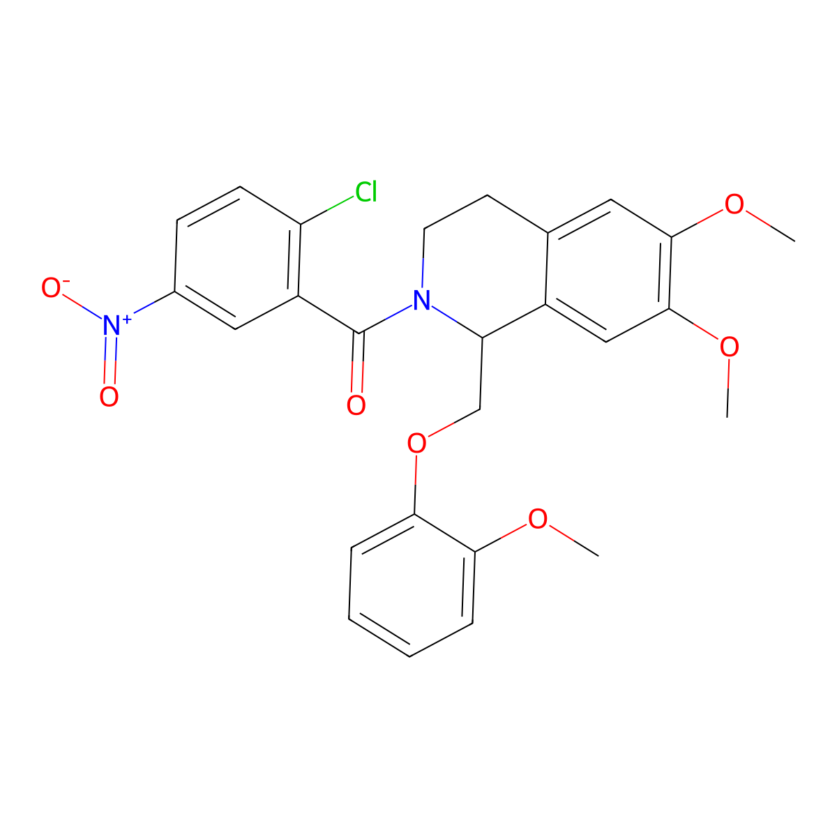 (2-chloro-5-nitrophenyl)(6,7-dimethoxy-1-((2-methoxyphenoxy)methyl)-3,4-dihydroisoquinolin-2(1H)-yl)methanone molecular structure, CAS 486451-34-7