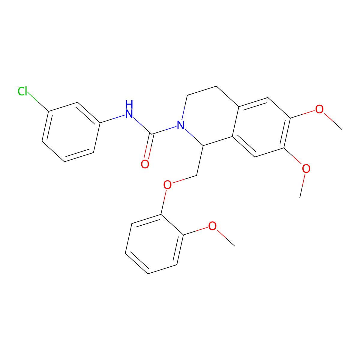 N-(3-chlorophenyl)-6,7-dimethoxy-1-((2-methoxyphenoxy)methyl)-3,4-dihydroisoquinoline-2(1H)-carboxamide molecular structure, CAS 486451-61-0