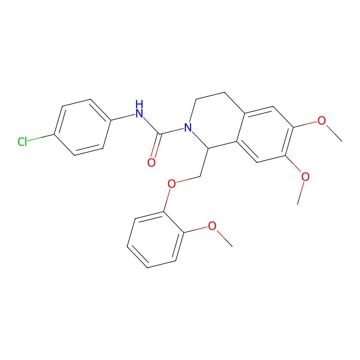 N-(4-chlorophenyl)-6,7-dimethoxy-1-((2-methoxyphenoxy)methyl)-3,4-dihydroisoquinoline-2(1H)-carboxamide molecular structure, CAS 486451-62-1