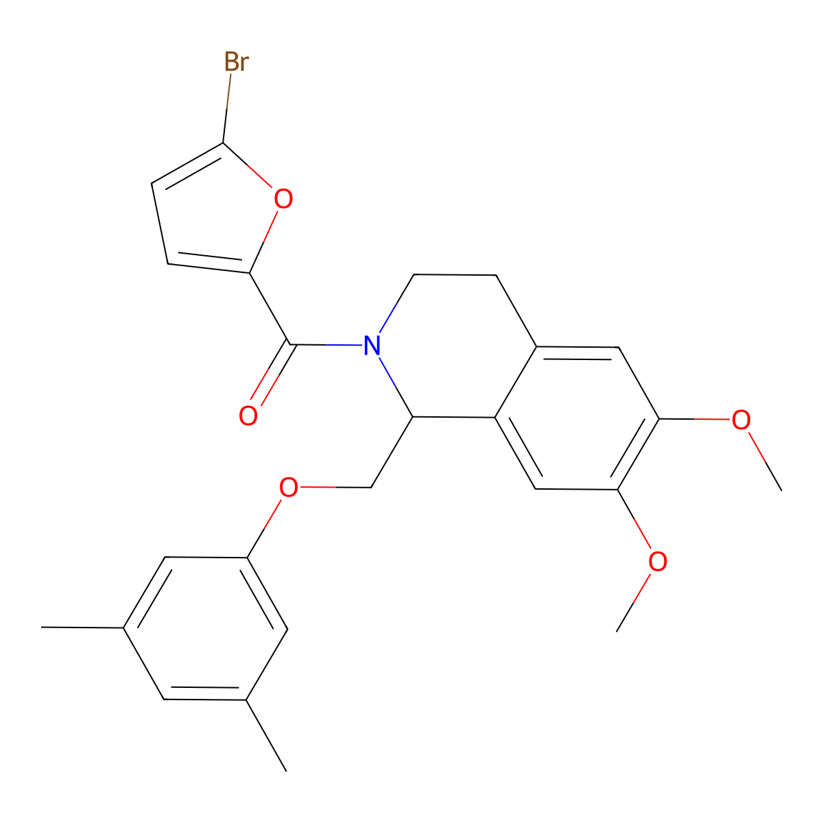 (5-bromofuran-2-yl)(1-((3,5-dimethylphenoxy)methyl)-6,7-dimethoxy-3,4-dihydroisoquinolin-2(1H)-yl)methanone molecular structure, CAS 486451-95-0