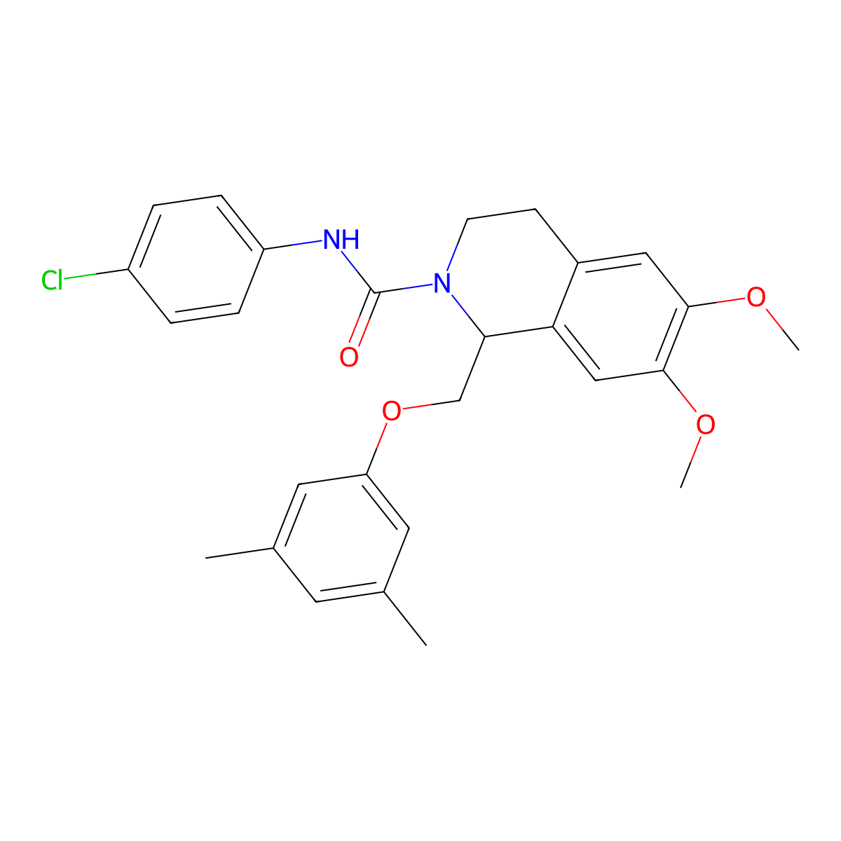 N-(4-chlorophenyl)-1-((3,5-dimethylphenoxy)methyl)-6,7-dimethoxy-3,4-dihydroisoquinoline-2(1H)-carboxamide molecular structure, CAS 486452-00-0