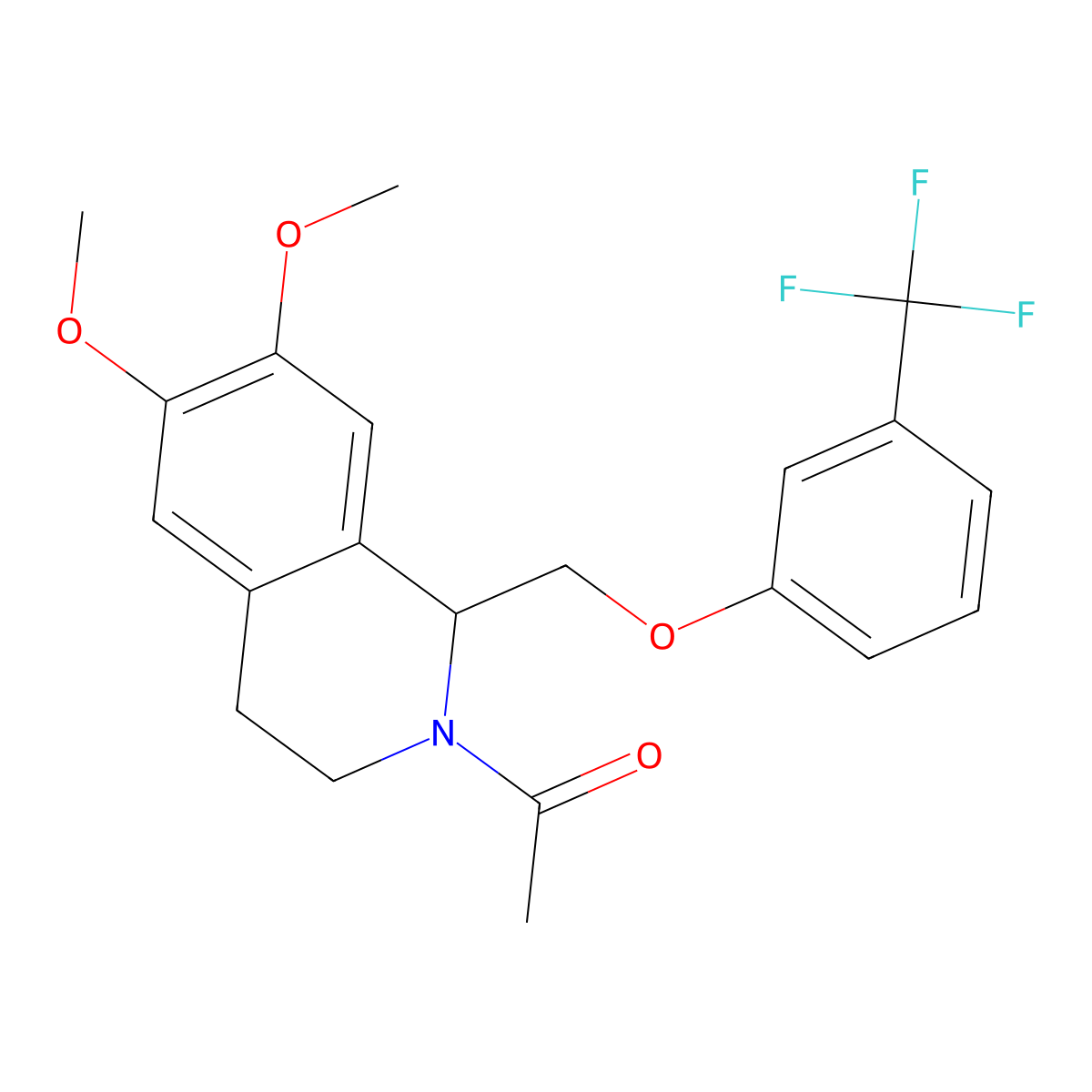 1-(6,7-dimethoxy-1-((3-(trifluoromethyl)phenoxy)methyl)-3,4-dihydroisoquinolin-2(1H)-yl)ethanone molecular structure, CAS 486452-10-2