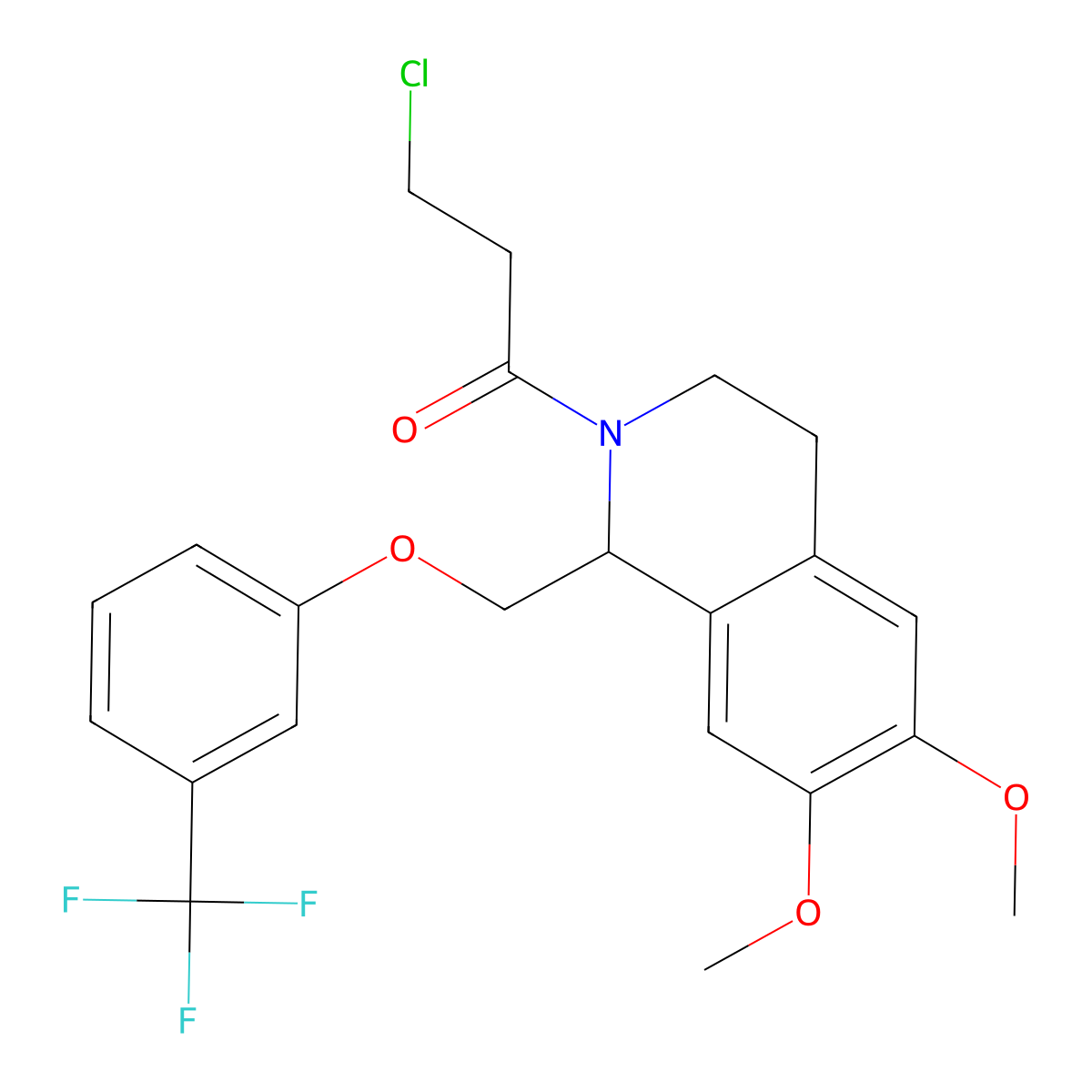 3-chloro-1-(6,7-dimethoxy-1-((3-(trifluoromethyl)phenoxy)methyl)-3,4-dihydroisoquinolin-2(1H)-yl)propan-1-one molecular structure, CAS 486452-12-4