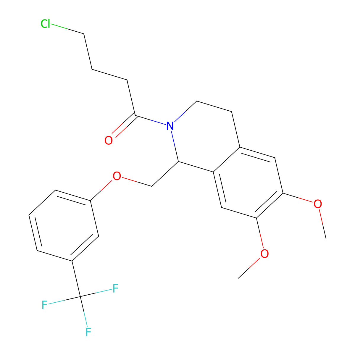 4-chloro-1-(6,7-dimethoxy-1-((3-(trifluoromethyl)phenoxy)methyl)-3,4-dihydroisoquinolin-2(1H)-yl)butan-1-one molecular structure, CAS 486452-14-6