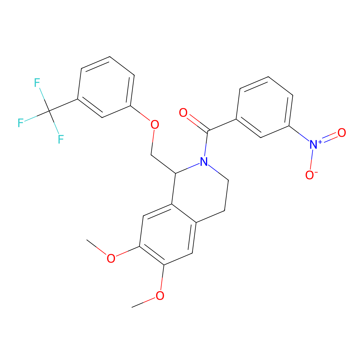 6,7-Dimethoxy-2-(3-nitrobenzoyl)-1-{[3-(trifluoromethyl)phenoxy]methyl}-1,2,3,4-tetrahydroisoquinoline molecular structure, CAS 486452-33-9