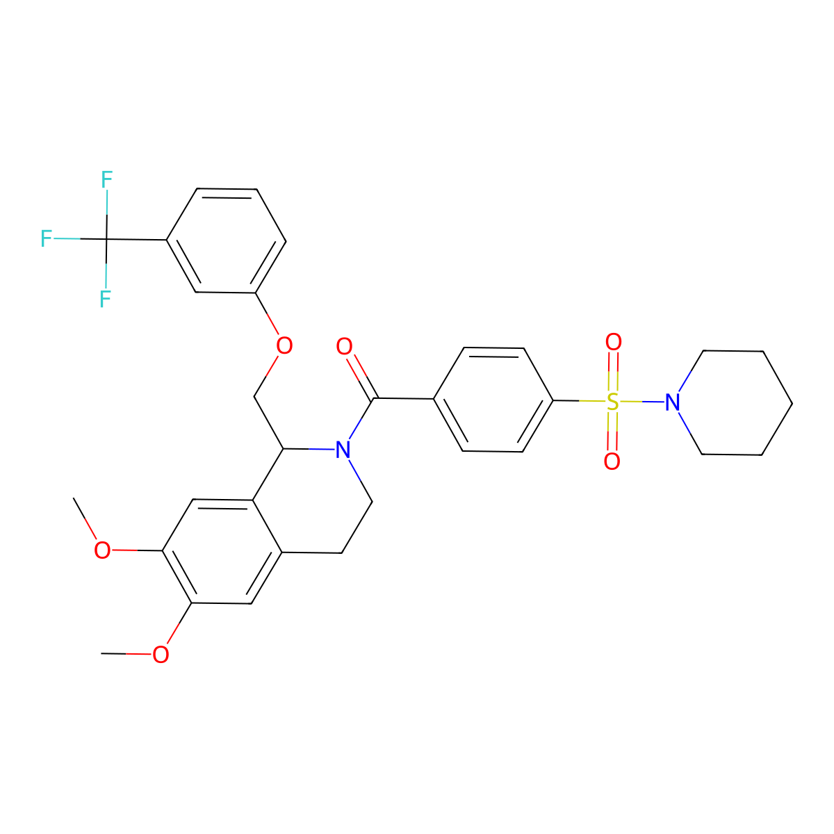 (6,7-dimethoxy-1-((3-(trifluoromethyl)phenoxy)methyl)-3,4-dihydroisoquinolin-2(1H)-yl)(4-(piperidin-1-ylsulfonyl)phenyl)methanone molecular structure, CAS 486452-43-1