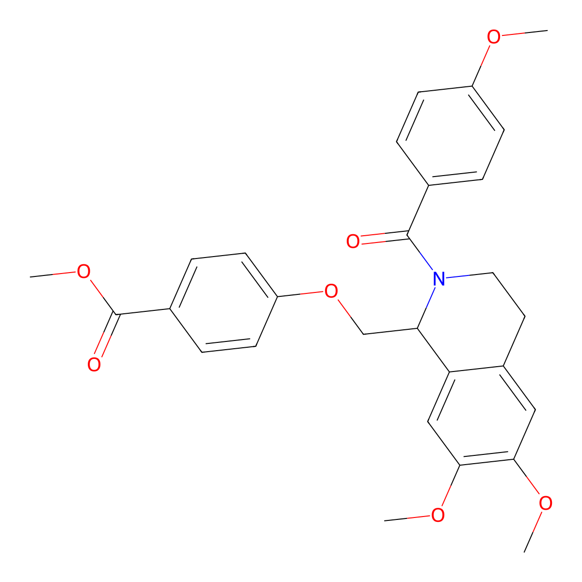 Methyl 4-((6,7-dimethoxy-2-(4-methoxybenzoyl)-1,2,3,4-tetrahydroisoquinolin-1-yl)methoxy)benzoate molecular structure, CAS 486452-75-9