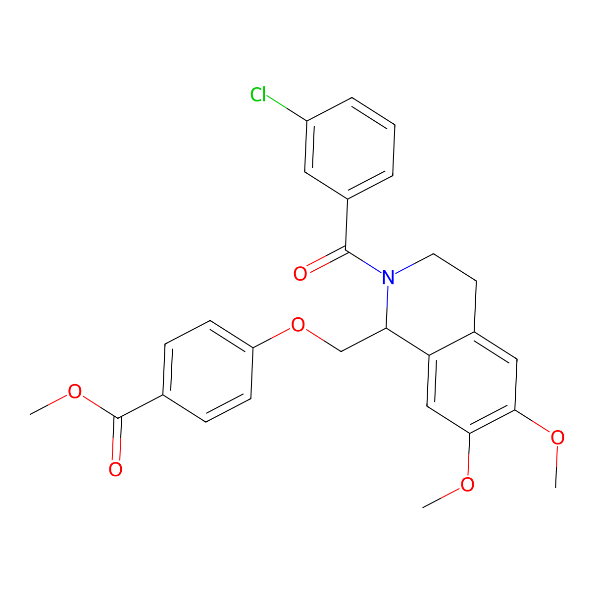 Methyl 4-{[2-(3-chlorobenzoyl)-6,7-dimethoxy-1,2,3,4-tetrahydroisoquinolin-1-yl]methoxy}benzoate molecular structure, CAS 486452-76-0