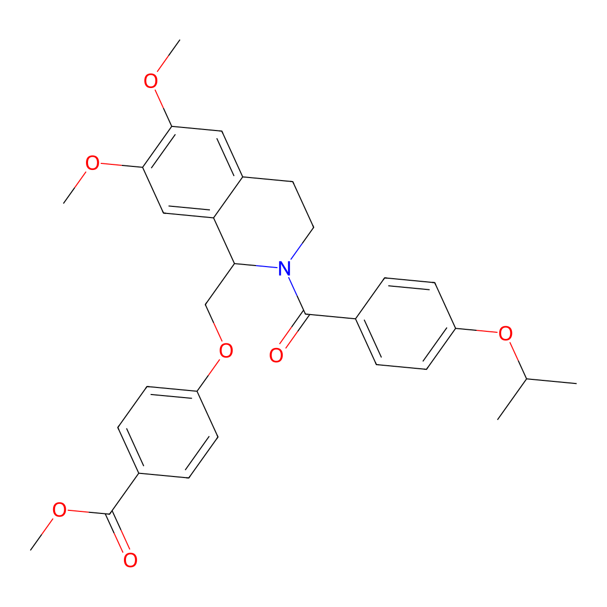 Methyl 4-((2-(4-isopropoxybenzoyl)-6,7-dimethoxy-1,2,3,4-tetrahydroisoquinolin-1-yl)methoxy)benzoate molecular structure, CAS 486452-84-0