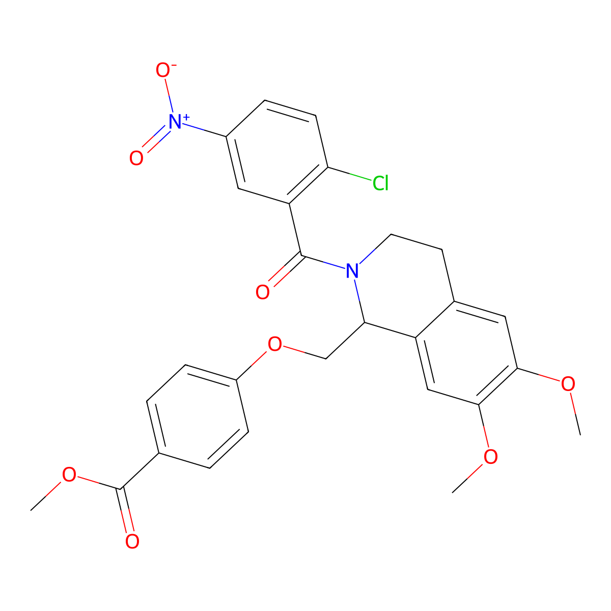 Methyl 4-((2-(2-chloro-5-nitrobenzoyl)-6,7-dimethoxy-1,2,3,4-tetrahydroisoquinolin-1-yl)methoxy)benzoate molecular structure, CAS 486452-91-9