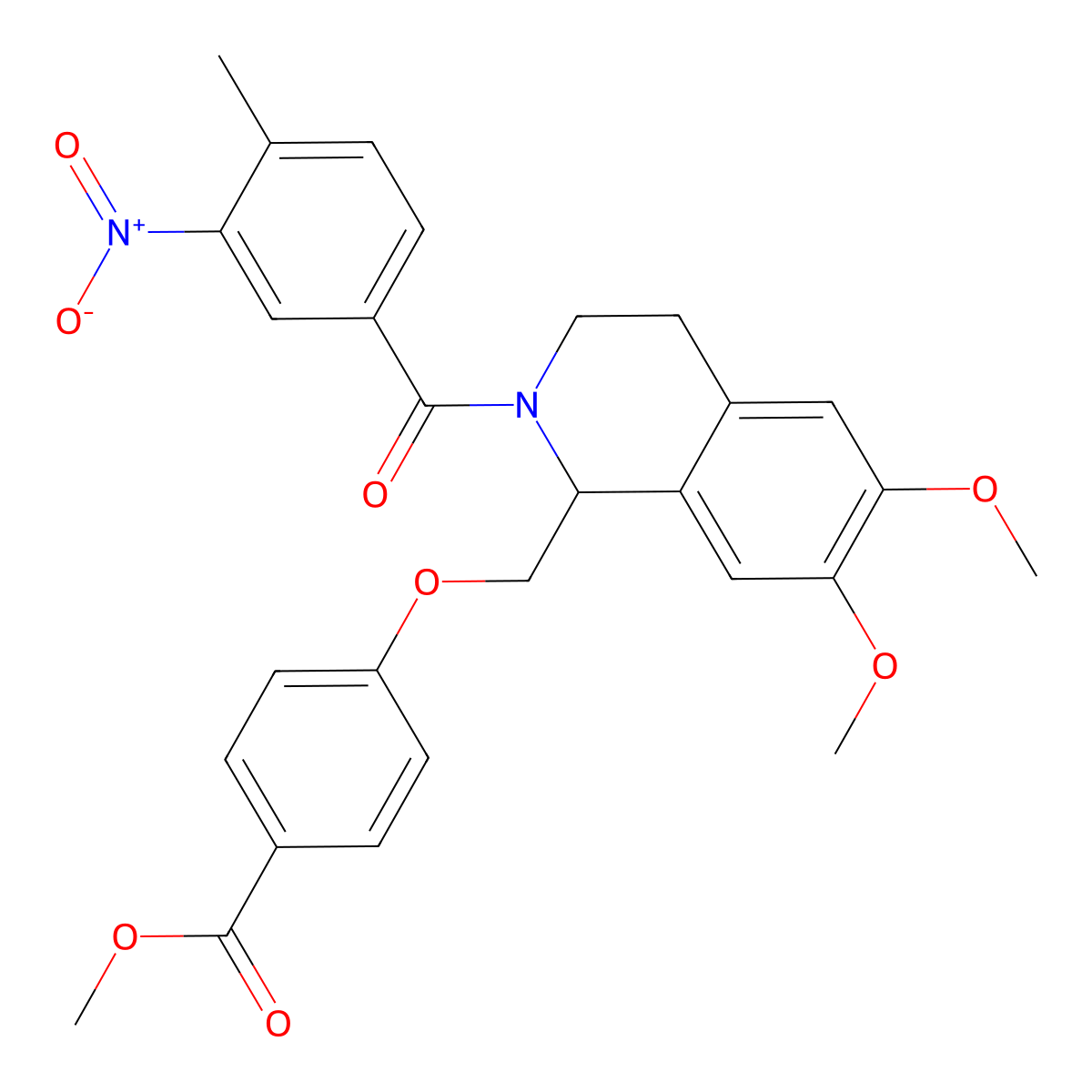 Methyl 4-{[6,7-dimethoxy-2-(4-methyl-3-nitrobenzoyl)-1,2,3,4-tetrahydroisoquinolin-1-yl]methoxy}benzoate molecular structure, CAS 486452-94-2