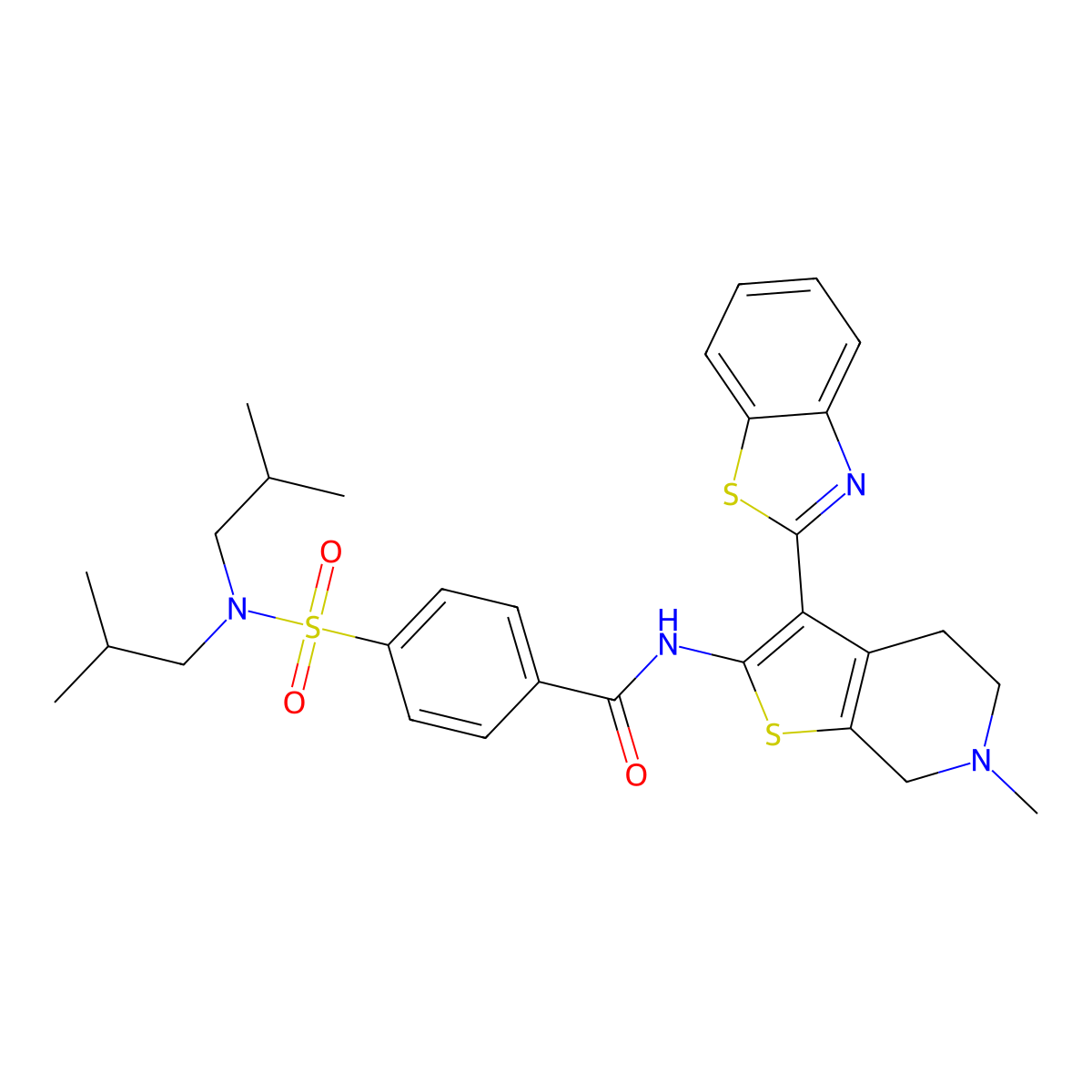 N-(3-(benzo[d]thiazol-2-yl)-6-methyl-4,5,6,7-tetrahydrothieno[2,3-c]pyridin-2-yl)-4-(N,N-diisobutylsulfamoyl)benzamide molecular structure, CAS 486453-15-0