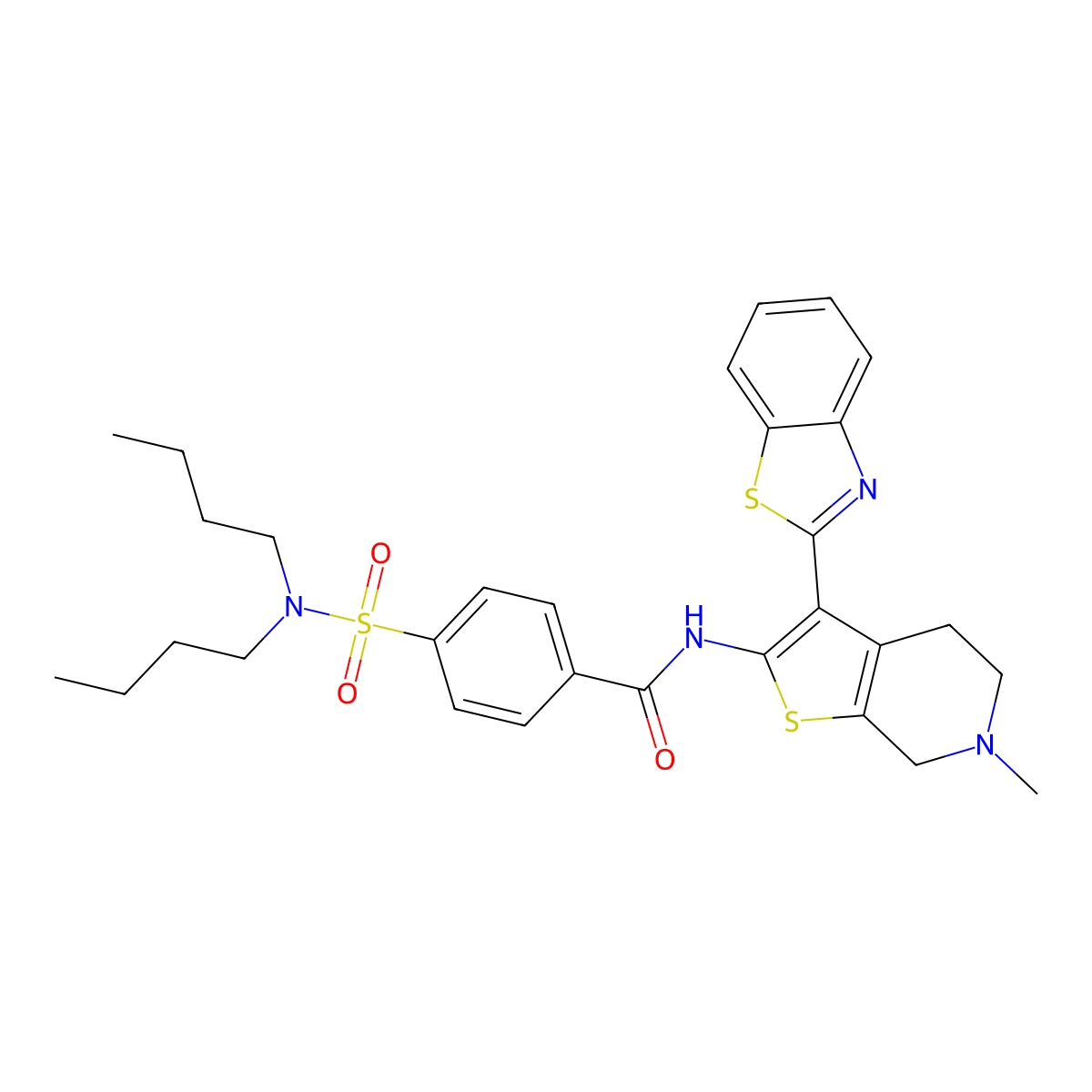 N-(3-(benzo[d]thiazol-2-yl)-6-methyl-4,5,6,7-tetrahydrothieno[2,3-c]pyridin-2-yl)-4-(N,N-dibutylsulfamoyl)benzamide molecular structure, CAS 486453-16-1