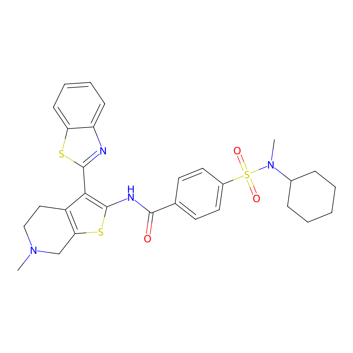 N-(3-(benzo[d]thiazol-2-yl)-6-methyl-4,5,6,7-tetrahydrothieno[2,3-c]pyridin-2-yl)-4-(N-cyclohexyl-N-methylsulfamoyl)benzamide molecular structure, CAS 486453-19-4