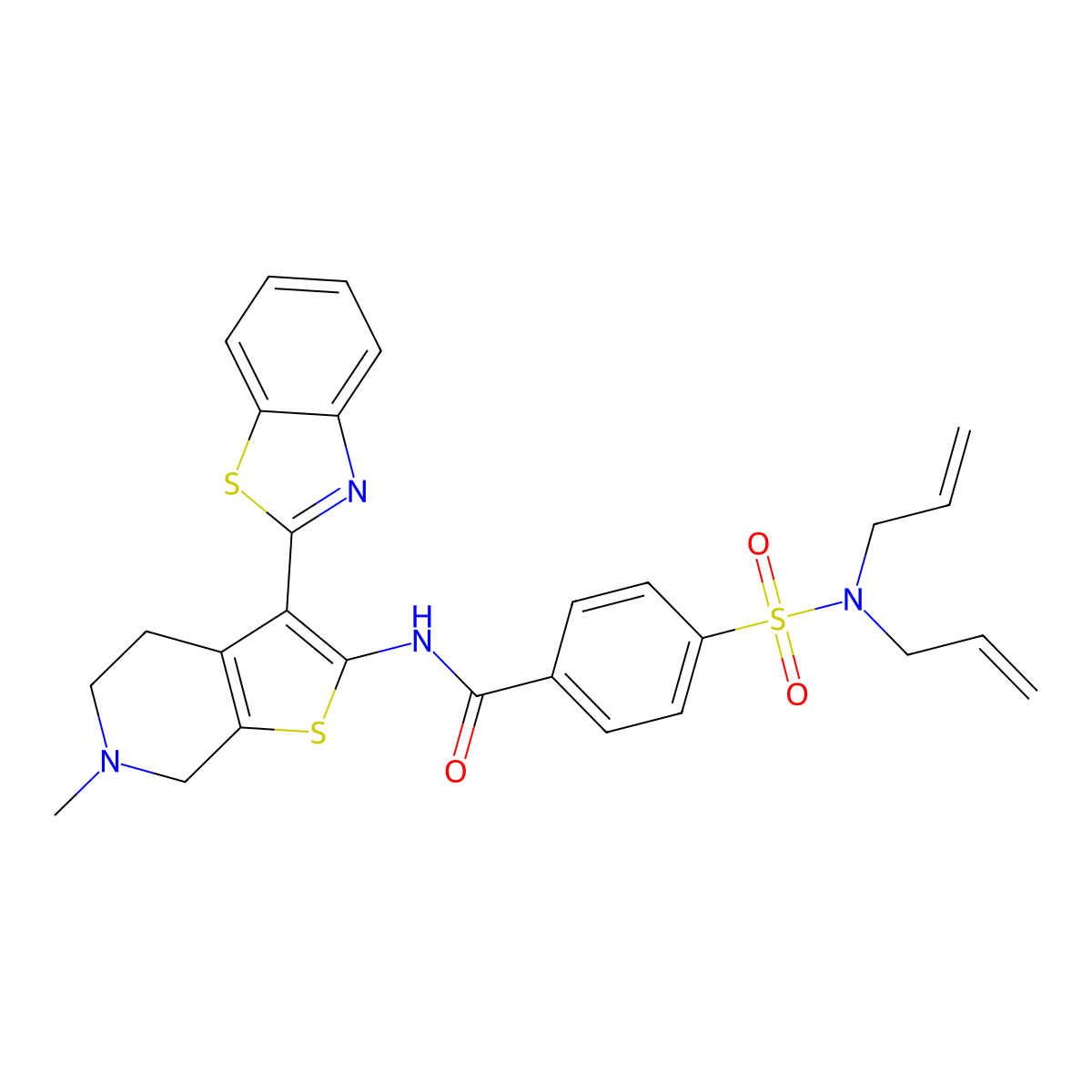 N-(3-(benzo[d]thiazol-2-yl)-6-methyl-4,5,6,7-tetrahydrothieno[2,3-c]pyridin-2-yl)-4-(N,N-diallylsulfamoyl)benzamide molecular structure, CAS 486453-20-7