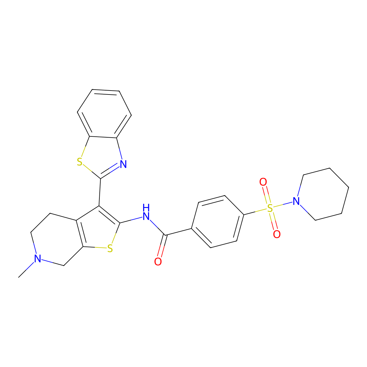N-(3-(benzo[d]thiazol-2-yl)-6-methyl-4,5,6,7-tetrahydrothieno[2,3-c]pyridin-2-yl)-4-(piperidin-1-ylsulfonyl)benzamide molecular structure, CAS 486453-22-9