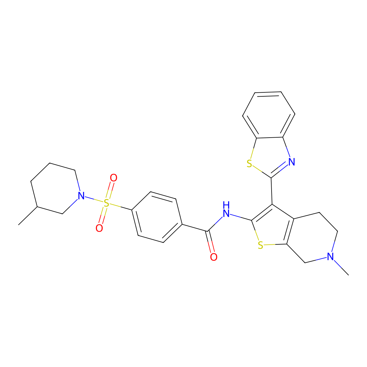 N-(3-(benzo[d]thiazol-2-yl)-6-methyl-4,5,6,7-tetrahydrothieno[2,3-c]pyridin-2-yl)-4-((3-methylpiperidin-1-yl)sulfonyl)benzamide molecular structure, CAS 486453-24-1