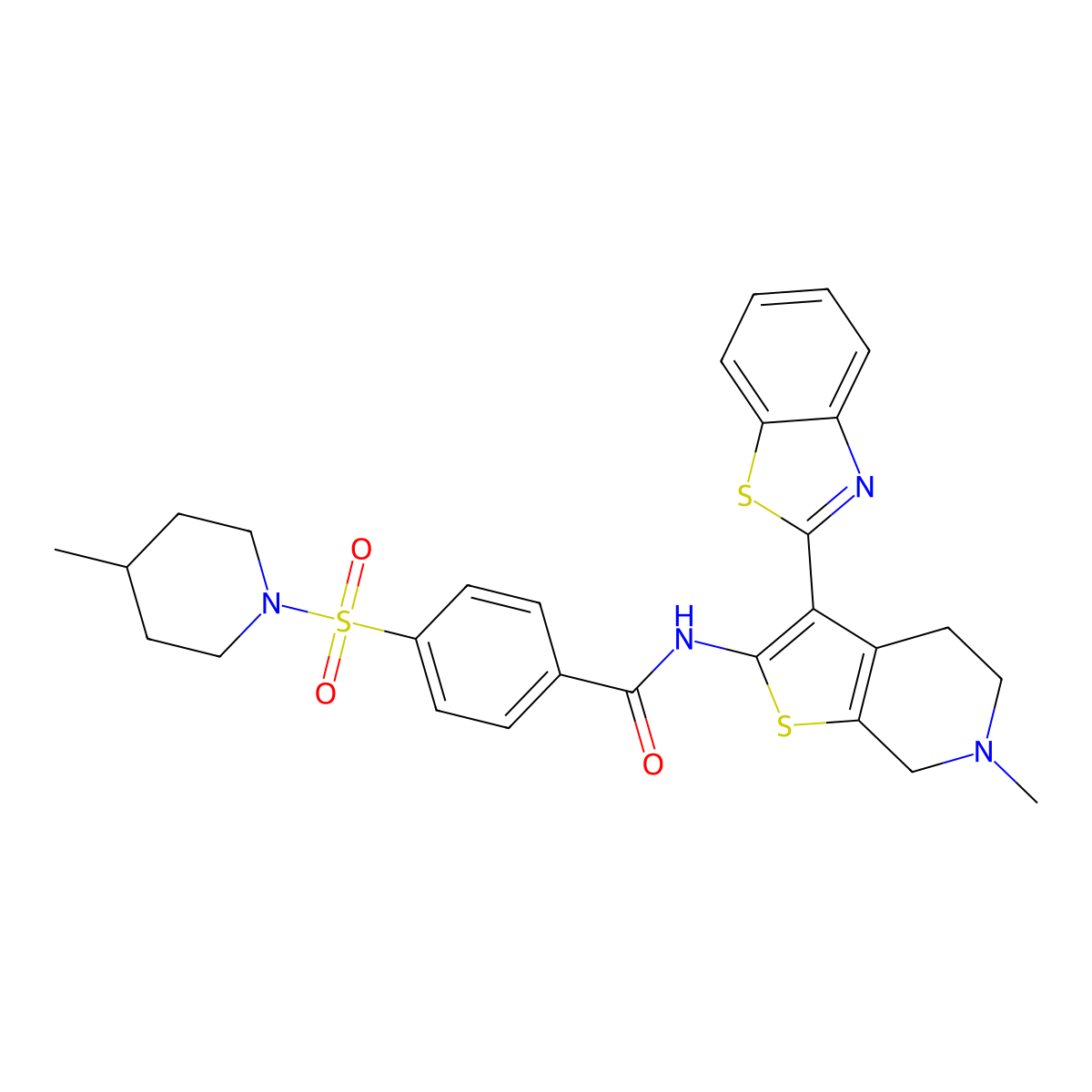 N-(3-(benzo[d]thiazol-2-yl)-6-methyl-4,5,6,7-tetrahydrothieno[2,3-c]pyridin-2-yl)-4-((4-methylpiperidin-1-yl)sulfonyl)benzamide molecular structure, CAS 486453-25-2