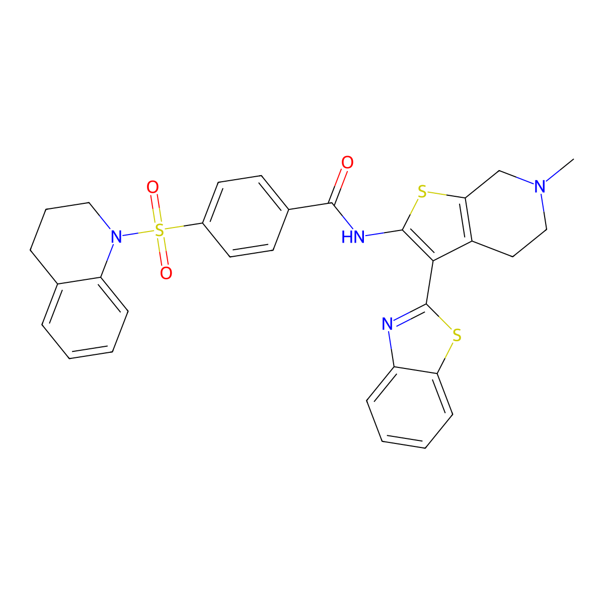 N-(3-(benzo[d]thiazol-2-yl)-6-methyl-4,5,6,7-tetrahydrothieno[2,3-c]pyridin-2-yl)-4-((3,4-dihydroquinolin-1(2H)-yl)sulfonyl)benzamide molecular structure, CAS 486453-28-5