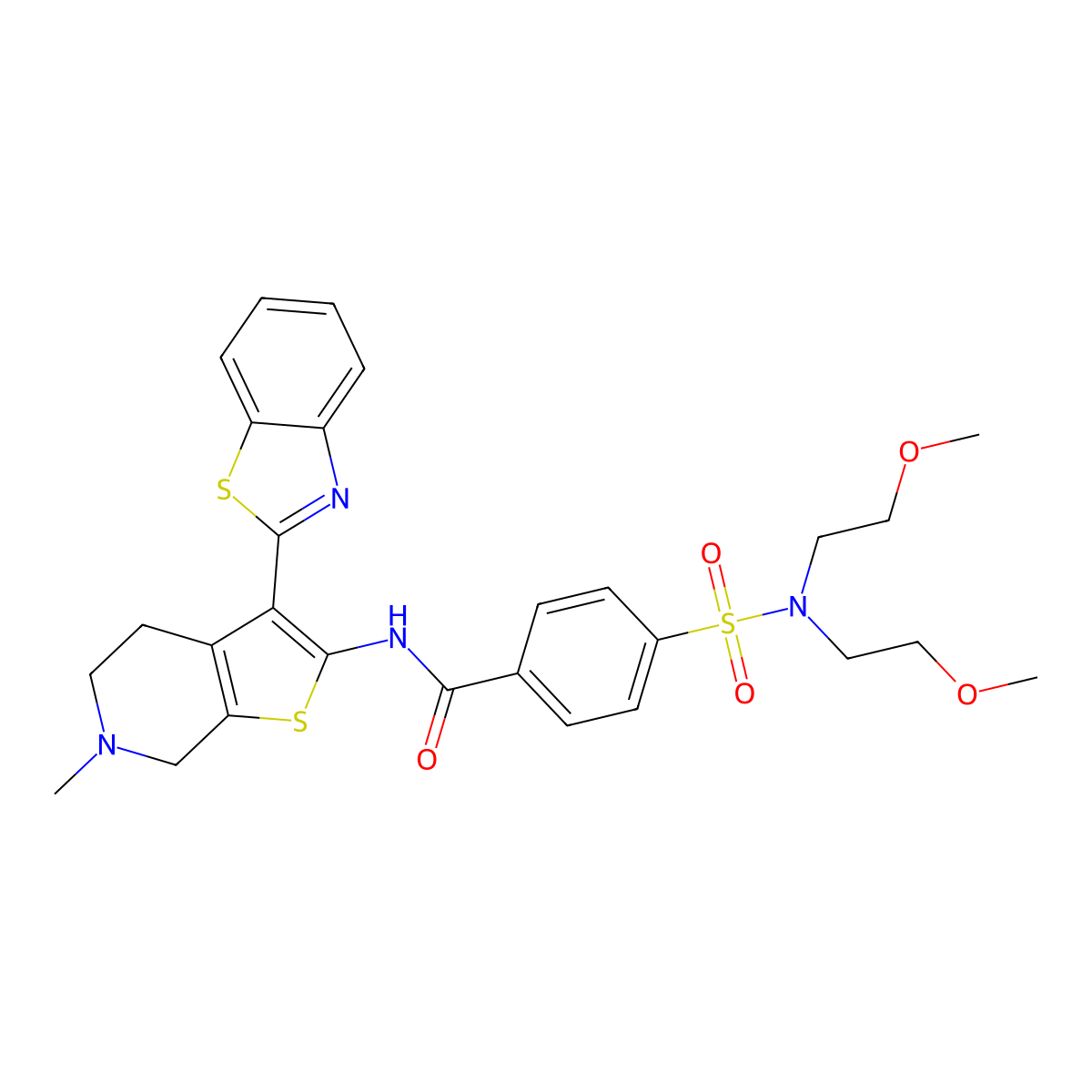 N-(3-(benzo[d]thiazol-2-yl)-6-methyl-4,5,6,7-tetrahydrothieno[2,3-c]pyridin-2-yl)-4-(N,N-bis(2-methoxyethyl)sulfamoyl)benzamide molecular structure, CAS 486453-29-6