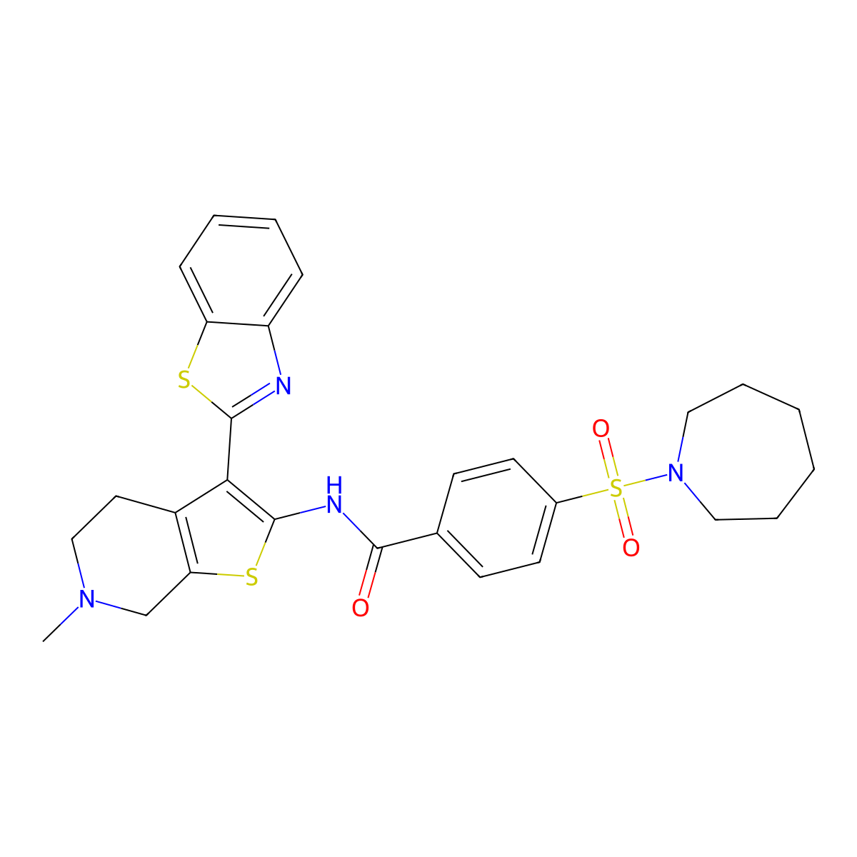4-(azepan-1-ylsulfonyl)-N-(3-(benzo[d]thiazol-2-yl)-6-methyl-4,5,6,7-tetrahydrothieno[2,3-c]pyridin-2-yl)benzamide molecular structure, CAS 486453-30-9