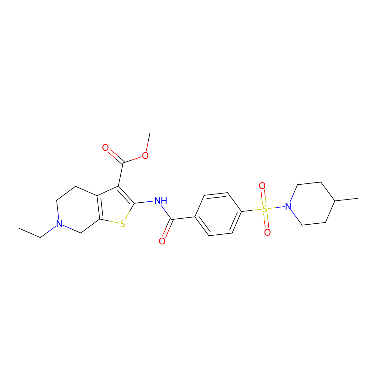 Methyl 6-ethyl-2-(4-((4-methylpiperidin-1-yl)sulfonyl)benzamido)-4,5,6,7-tetrahydrothieno[2,3-c]pyridine-3-carboxylate molecular structure, CAS 486453-34-3