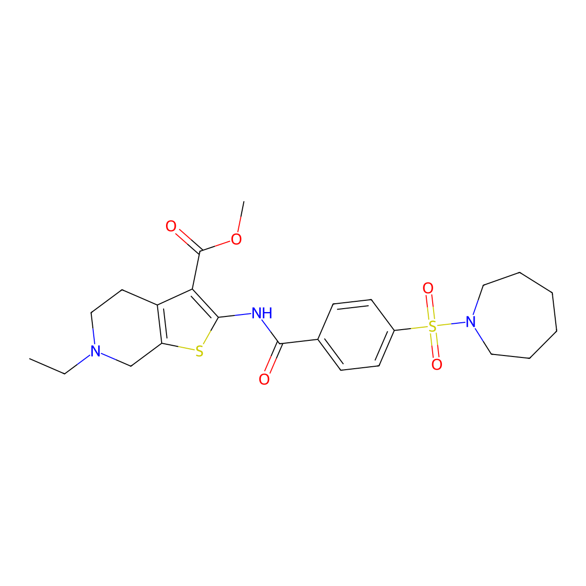 Methyl 2-(4-(azepan-1-ylsulfonyl)benzamido)-6-ethyl-4,5,6,7-tetrahydrothieno[2,3-c]pyridine-3-carboxylate molecular structure, CAS 486453-35-4