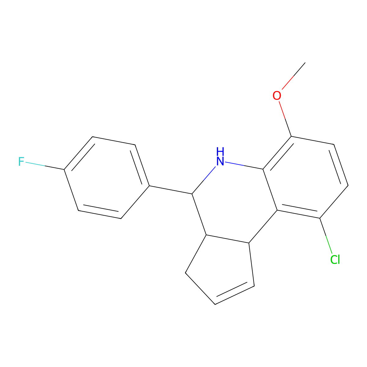 9-chloro-4-(4-fluorophenyl)-6-methoxy-3a,4,5,9b-tetrahydro-3H-cyclopenta[c]quinoline molecular structure, CAS 486990-60-7