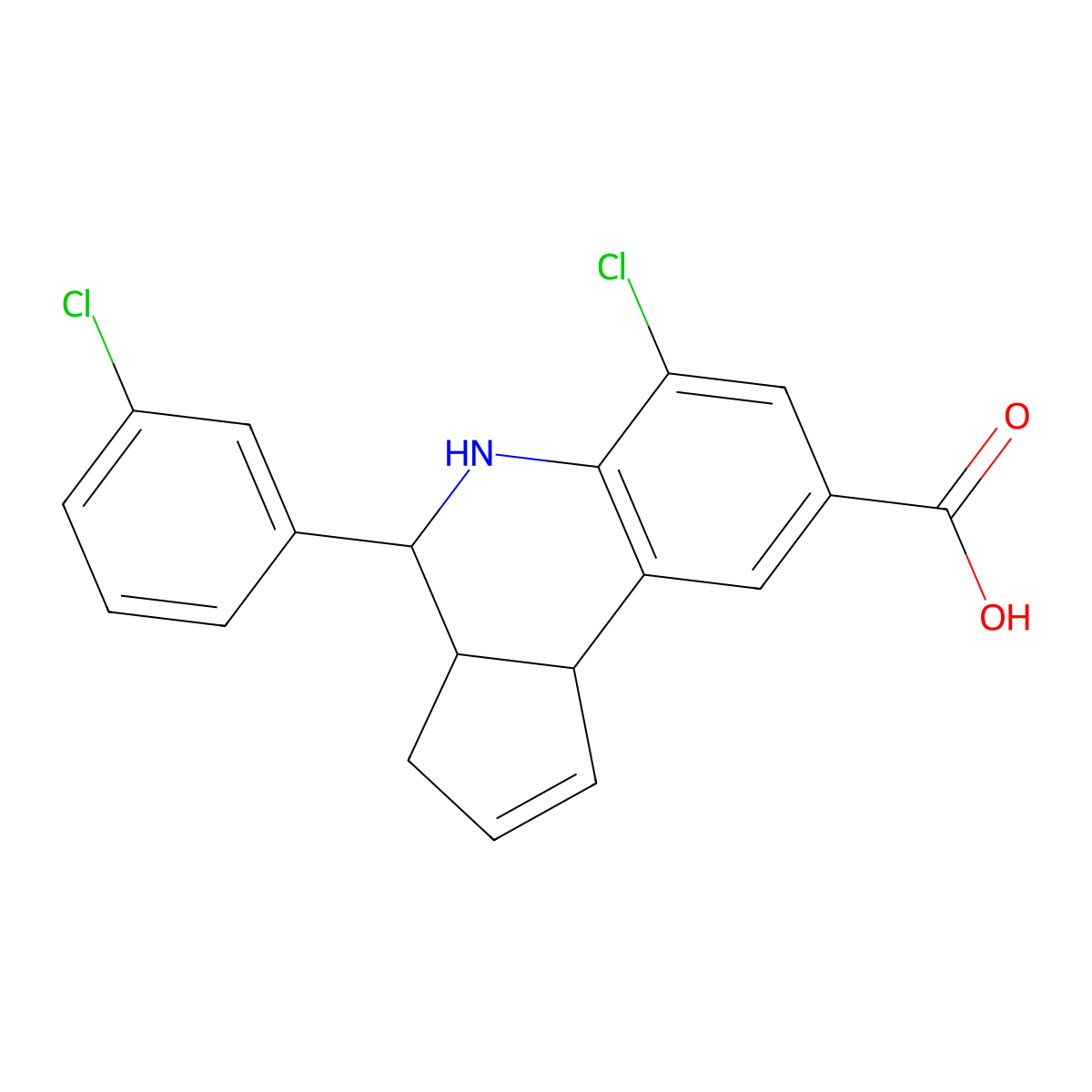 6-chloro-4-(3-chlorophenyl)-3a,4,5,9b-tetrahydro-3H-cyclopenta[c]quinoline-8-carboxylic acid molecular structure, CAS 486991-61-1