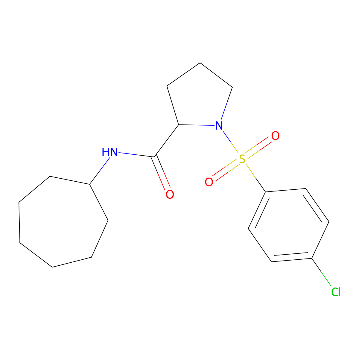 1-[(4-chlorophenyl)sulfonyl]-N-cycloheptyl-2-pyrrolidinecarboxamide molecular structure, CAS 486992-02-3